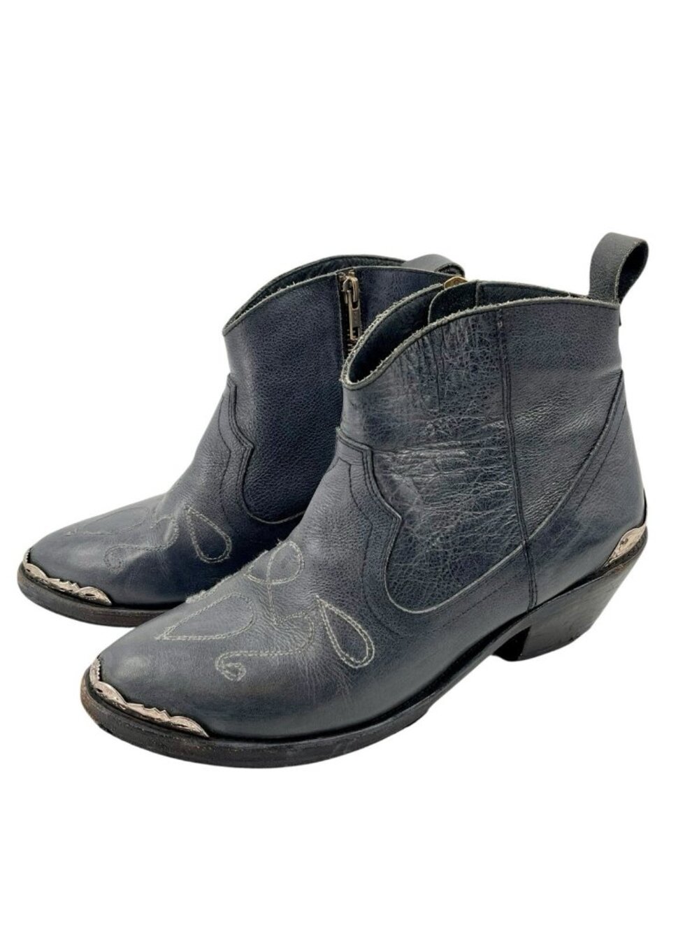 SPELL  & THE GYPSY Women's Gray Silver Stud Toe Cowboy Side Zip Booties 39